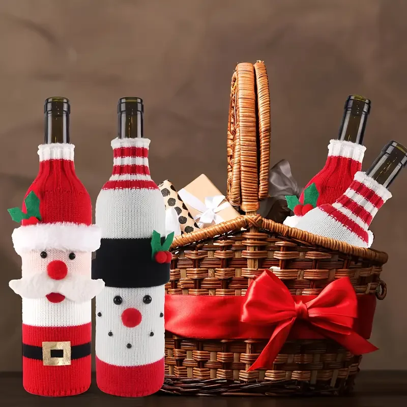 Christmas Sweater Wine Bottle Covers Santa Snowman Knitted Bags Holiday Party Dinner Table Decorations Gift Packaging Supplies