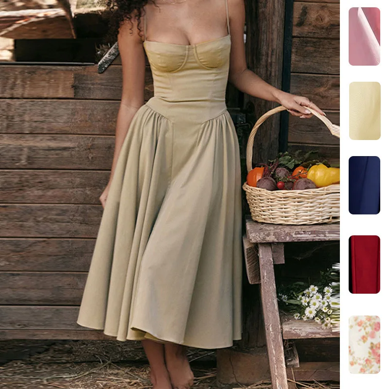 Spring Women Clothing Dresses Elegant Suspender Skirt