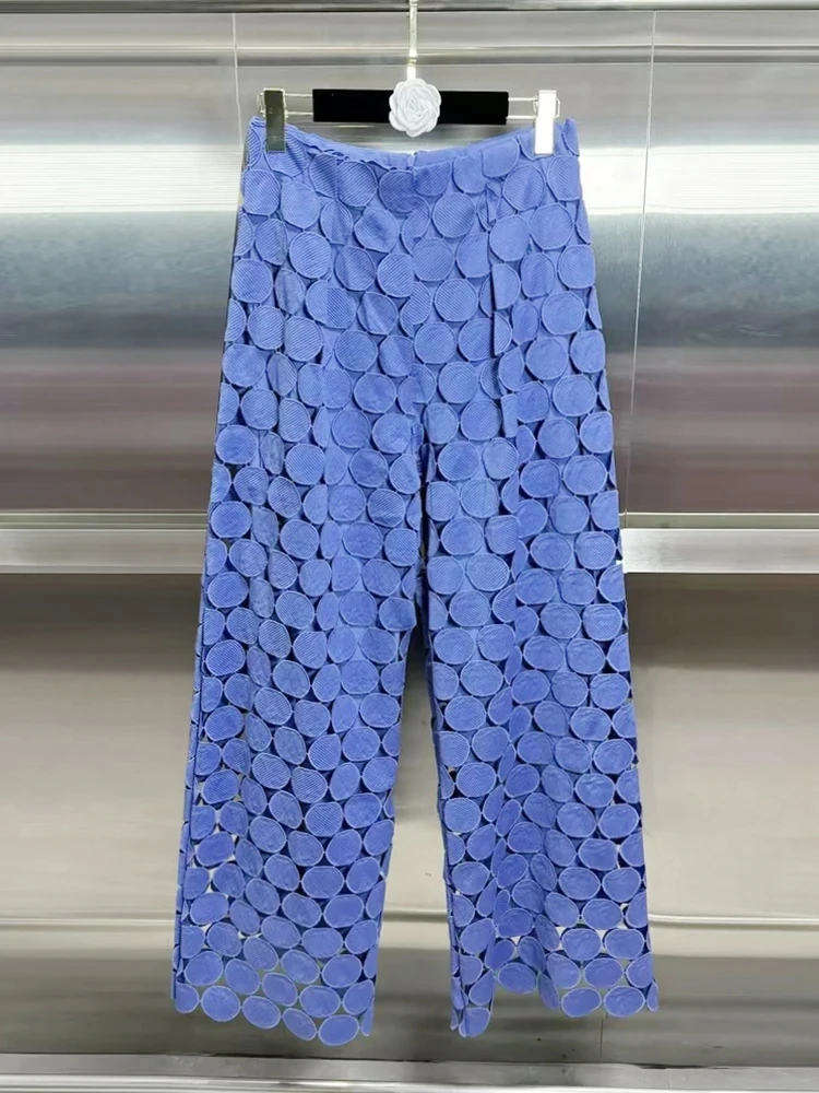 Minimalistische Solide Patchwork Stippen Lange Broek Voor Vrouwen Hoge Taille Gesplitste Rits Casual Wijde Pijpen Damesmode Stijl Nieuw