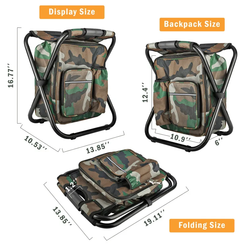 2 In 1 Folding Fishing Chair Bag Fishing Backpack Chair Stool Convenient Wear-resistantv For Outdoor Hunting Climbing Equipment