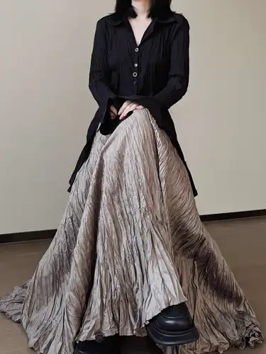 Imagen 2 del producto UMI MAO Falda Irregular plisada de gran tamaño, diseño de nicho, plisada Maillard Yamamoto, Falda plisada grande para mujer, primavera