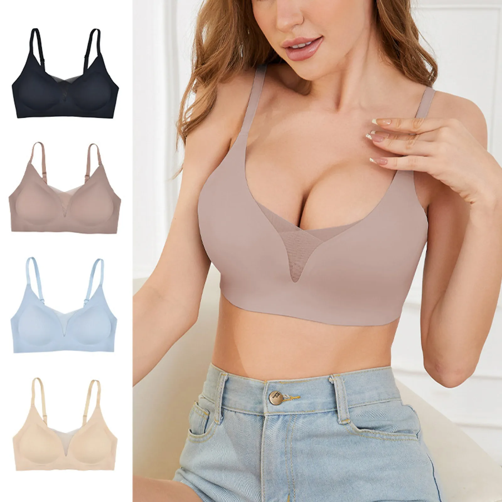 Seamless Bras for Women Wireless Bra Push Up Deep V Comfort Underwear Female Thin Pad Bralette Invisible Brasiere Sexy Lingerie