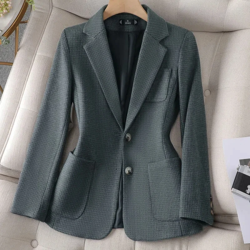 Ladies Formal Blazer Women Long Sleeve Pocket Single Breasted Slim Business Work Wear Jacket Coat Female Autumn Winter Outwear