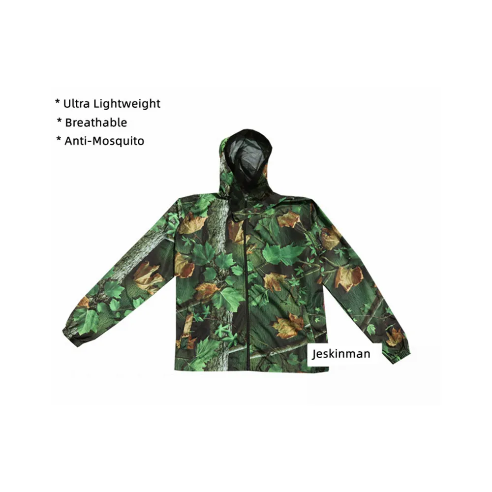 Summer Breathable Lightweight Bionic Camouflage Hunting Fishing Suit Sun-Protection Anti-Mosquito Fishing Hooded Jacket Pants