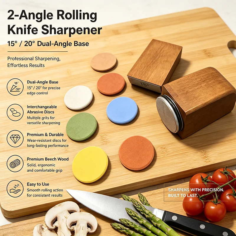 New 2-Angle Rolling Knife Sharpener 15°/20° Tool Replaceable Abrasive Precision Chef Kitchen Manual Knife Sharpening System Sets