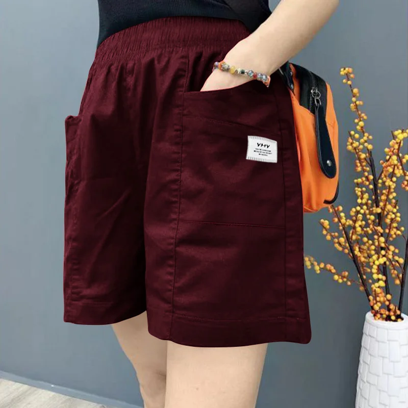 กางเกงขาสั้นสตรีฤดูร้อนสบายๆหลวมผ้าฝ้ายผ้าลินินวันหยุด Beachwear เอวสูงขากว้างนุ่มสบายน้ําหนักเบา