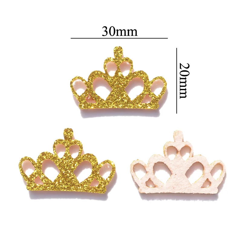 40Pcs Glitter Fabirc Padded Crown Appliques Glitter Gold Patches for Crafts Clothes DIY Hair Clips Decoration Accessories