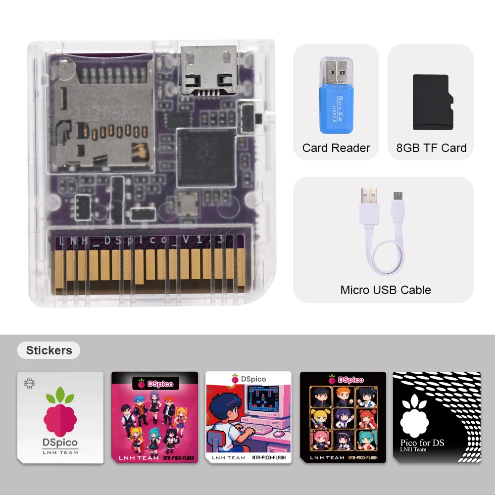 Chisfamily Micro USB Transparenter DSpico Spiele-Reader-Adapter 16 MBit Mit LED RP2040 für Nintendo DS, NDSL, DSi, 3DS Konsolen