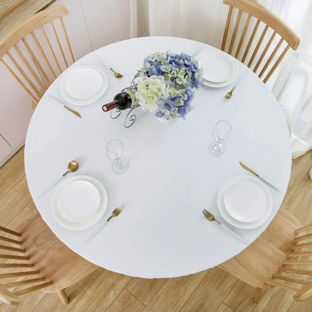 

Stretch Tablecloth Set PVC Elastic Edge 48 Inch Round Flannel Backing Transparent Reusable Home Party Catering