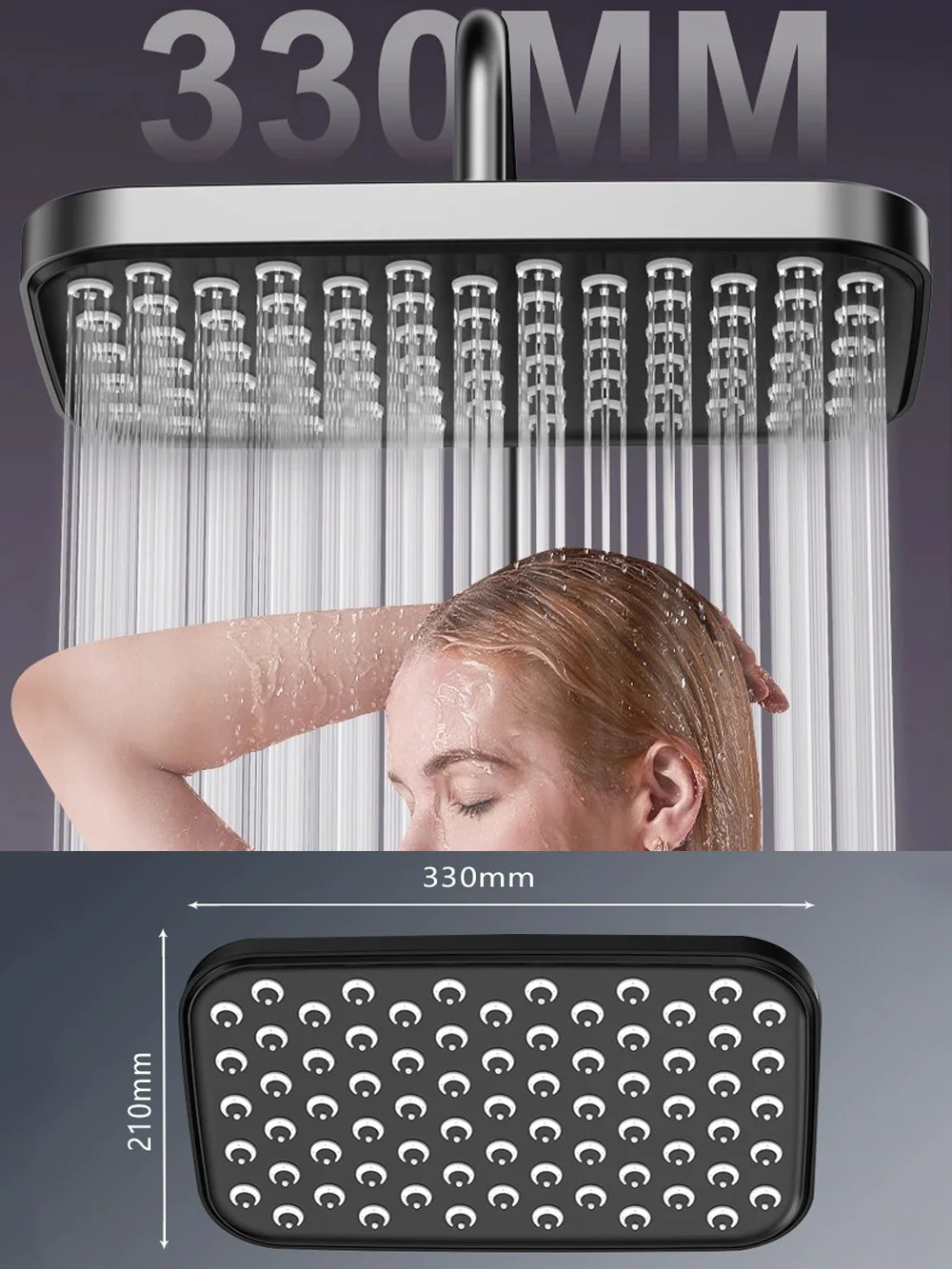 

13-дюймовая большая панель с большим потоком, набор насадок для душа на потолке, 3 режима, смеситель для душа с дождевой водой высокого давления, аксессуары