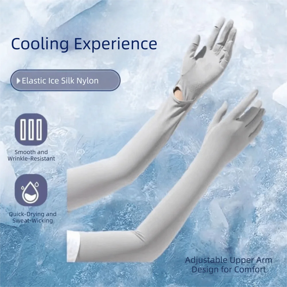 Ice Silk Sun Protection Gloves Anti UV Shield UPF50+ Sunscreen Summer Gloves Long Sleeved Elastic Fit UV Resistant Gloves