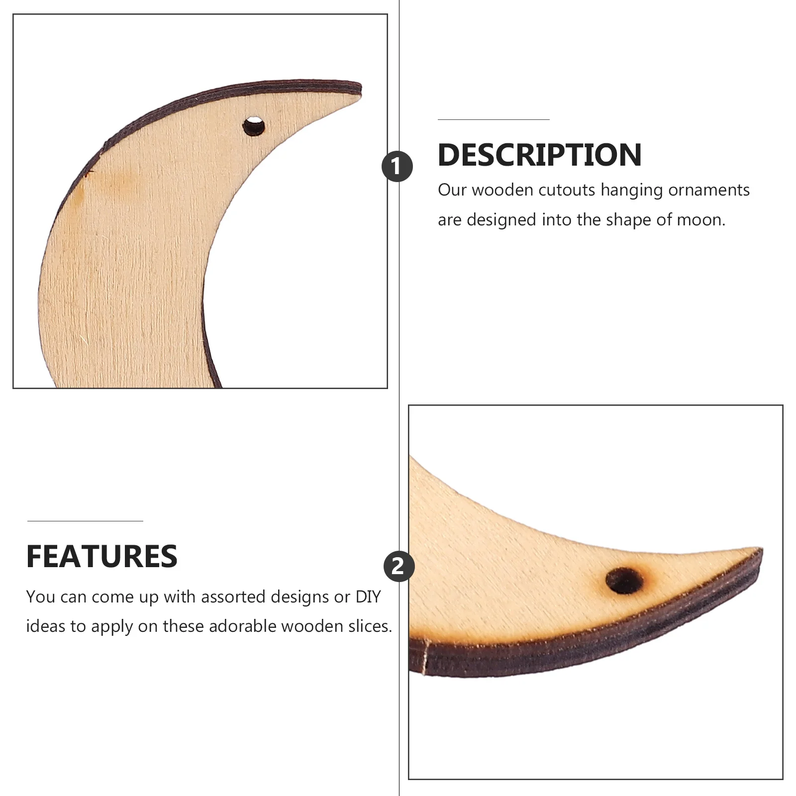 

20Pcs Wooden Moon Decor Unfinished Slices Smooth Surface Durable Craft Material Blank Wooden Moon for DIY Projects
