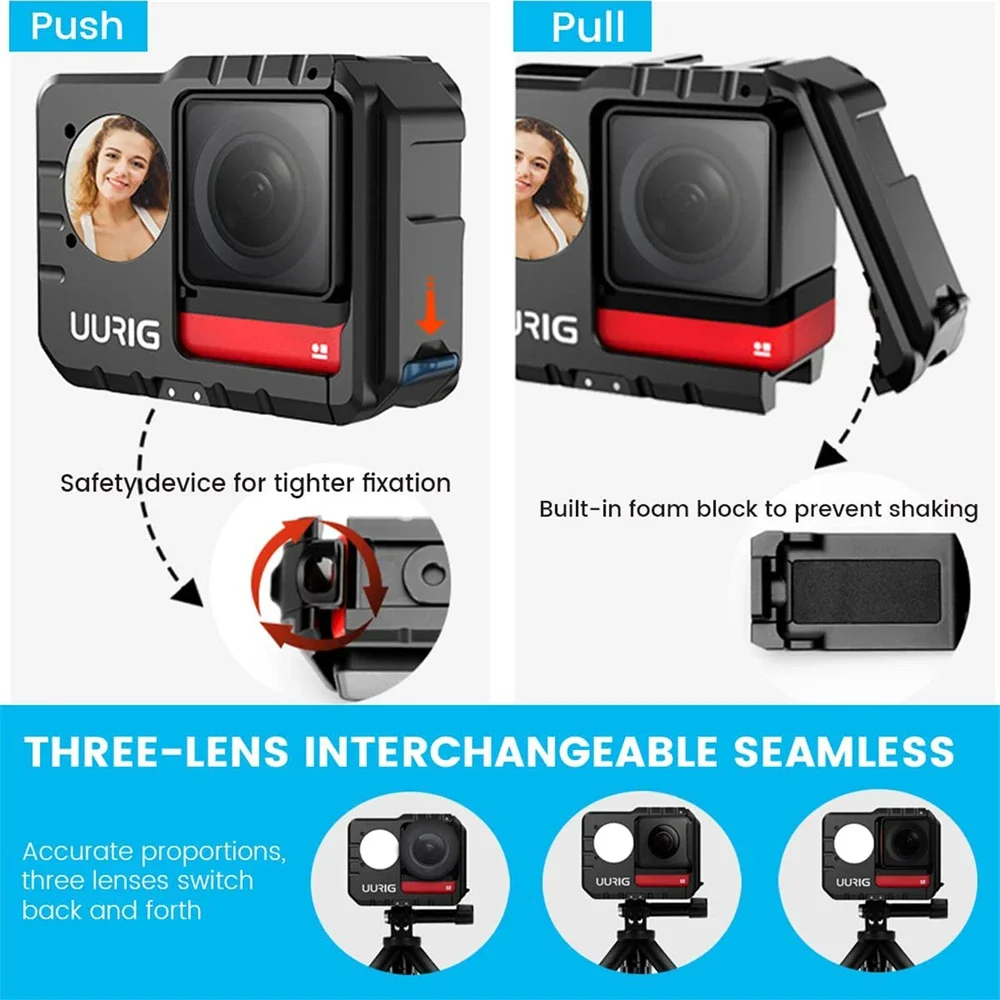 Insta360 One Rs Ultimate Cage Selfie Mirror + Dual Shoe Mounts + Foldable Base Full Button/port Access Alloy Protective Frame