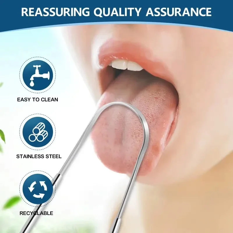 1pcs Tongue Scraper Brush Stainless Steel Tongue Cleaner Bad Breath Removal Oral Care Tools