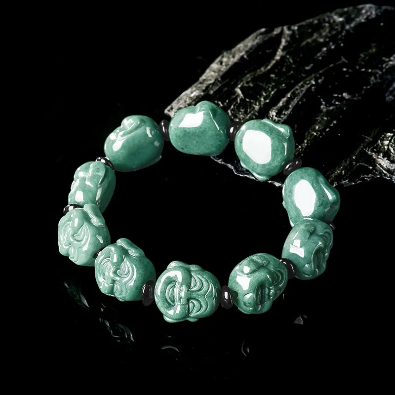

Natural Jade Blue Water Buddha Head Beads Bracelet Gifts for Women Real Jewelry Luxury Bangle Talismans Carved Amulet Designer