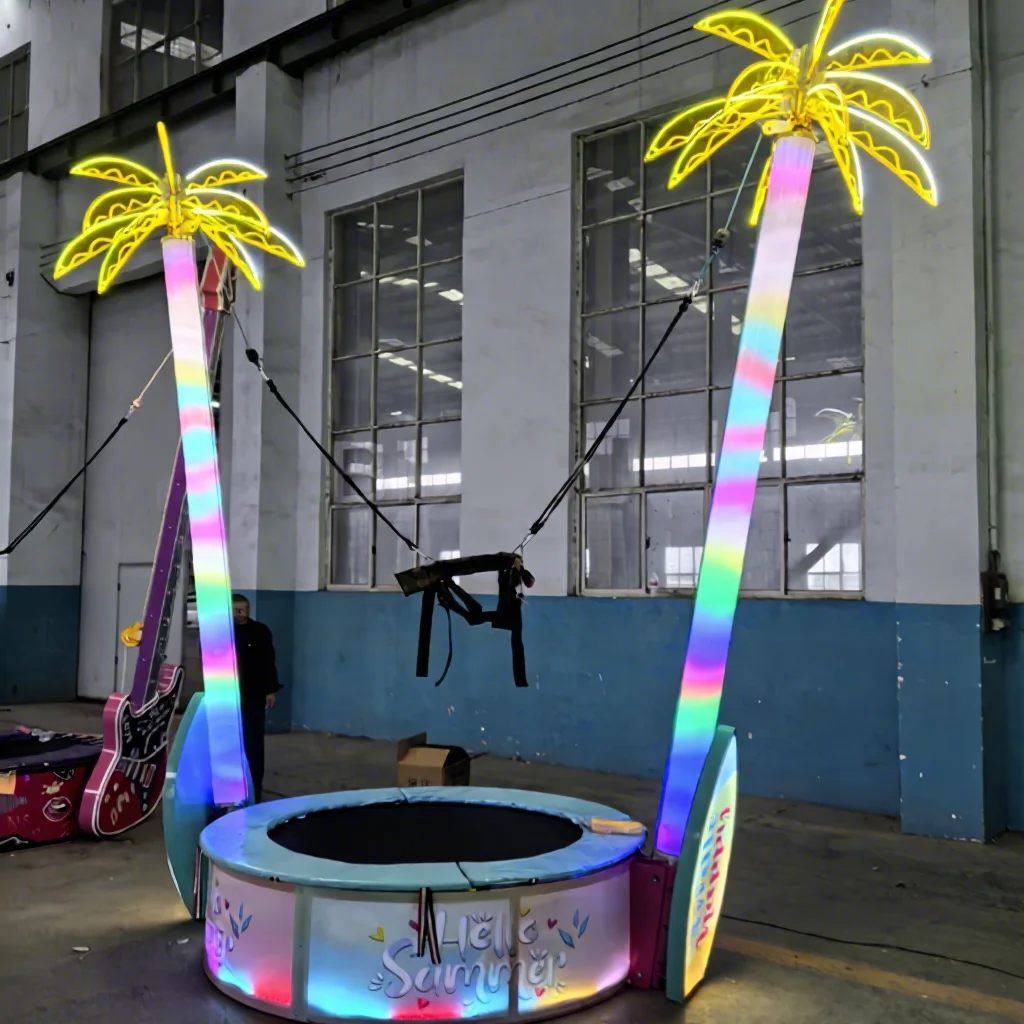 

Hot Sale Factory Price Coconut Tree Kids Single Bungee Trampoline /jumping with LED Lightspromote sales
