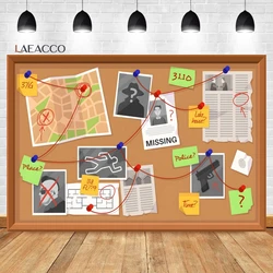 Laeacco Spy Theme Detective Party Photography Backdrop Detective Board Crime Scene Photos Fingerprint Clues Evidence Background