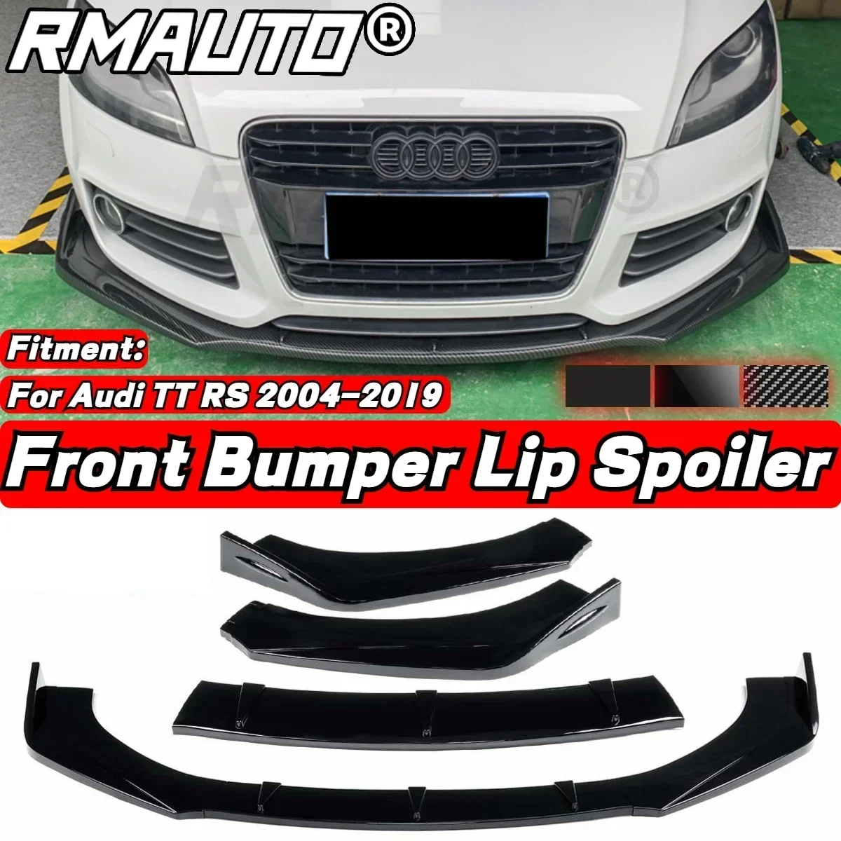 

RMAUTO 3PCS TT RS Car Front Bumper Splitter Lip Splitter Spoiler Diffuser Protector Guard For Audi TT RS 2004-2019 Body Kit