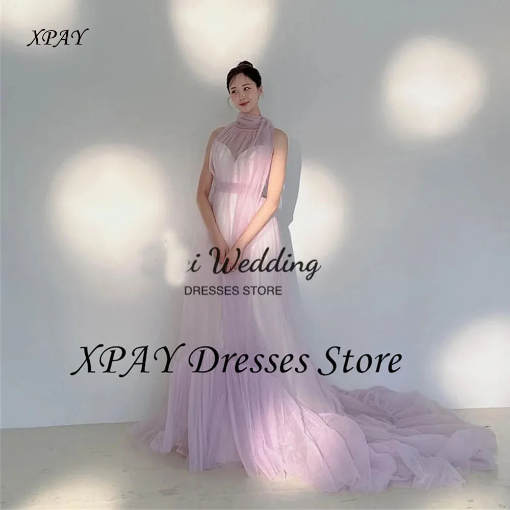 

XPAY Fairy Soft Tulle Korea Wedding Party Dresses Lilac Photos Shoot Dress Customized Ruched Tiered Women Formal Party Gown