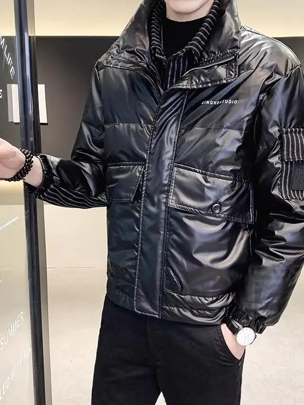 2025 Winter Men's Warm Fashion Lightweight Fake Two-Piece Turn-Down Collar Warm Loose Casual Black Down Jacket
