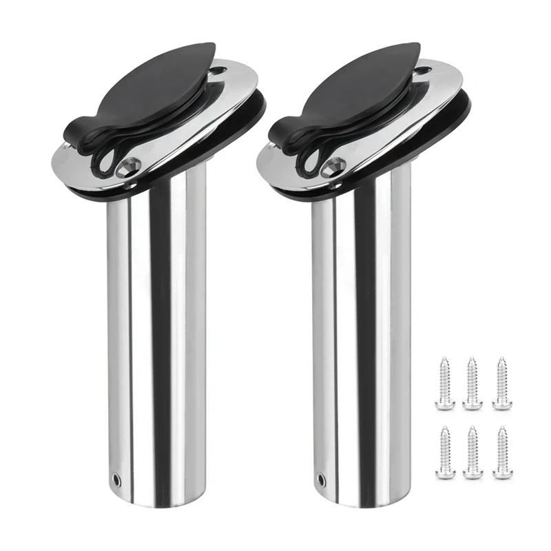 

B48B-2 Pieces Marine Stainless Steel Fishing Rod Holder Recessed 15 Degree With PVC Cover, Inner Tube And Washer