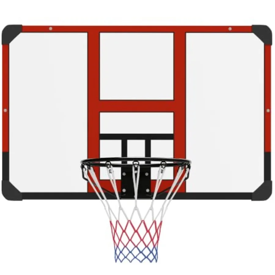 Wall Mounted Basketball Hoop for Indoor/Outdoor Use, Steel Backboard and Rim, Red Color, Adjustable Height and Heavy-Duty Const