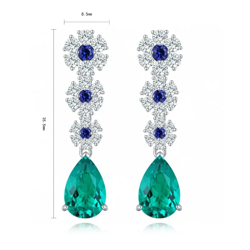 

Ruihe New 925 Silver Earring Pear Shape 5.37ct Lab Grown Emerald and 5A Cubic Zirconia Gems Ladies Fashion Jewelry Wholesale