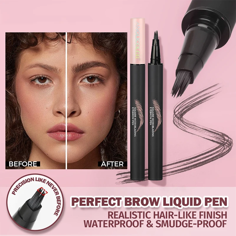 3-Farben-Augenbrauenstift, wasserdicht, geteilte Spitze, Augenbrauen-Tattoo-Stift, wasserdicht, flüssig, schwarz, braun, Augenbrauen-Make-up-Stift