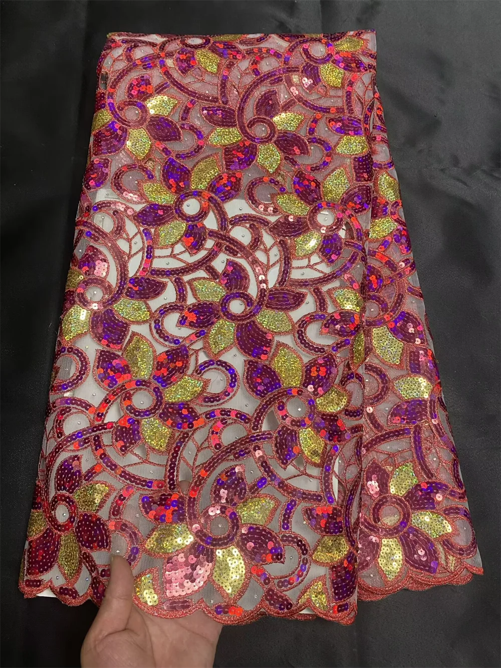 

African Nigerian Embroidery Lace Fabric, High Quality, French Tulle, Wedding Party Dress, Sequins, Organza 5Yards, 2025