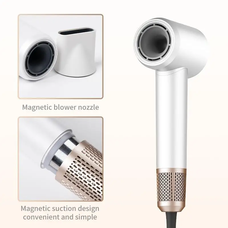 Pengering Rambut Ion Negatif Motor Tanpa Sikat 1400W Pengering Rambut Kecepatan Tinggi 3 Kecepatan 4 Temperatur Pengering Rambut untuk Perjalanan Rumah Salon Putih