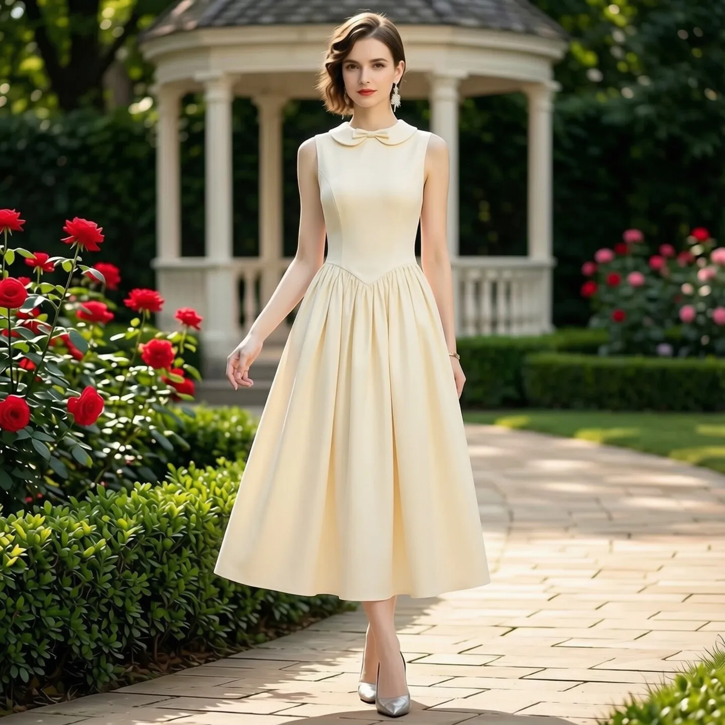 Hebe Style High Waist Sleeveless Doll Collar plus Size Dress Elegant Lady Show off Stage Gown Long Skirt Polyester Fiber