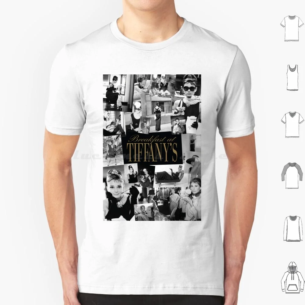 Audrey Bw T-Shirt 6xl Baumwolle cool T-Shirt Mode Kino Audrey Ikone Vintage coole Lippen sexy Schauspielerin Frühstück bei schönem Schwarz