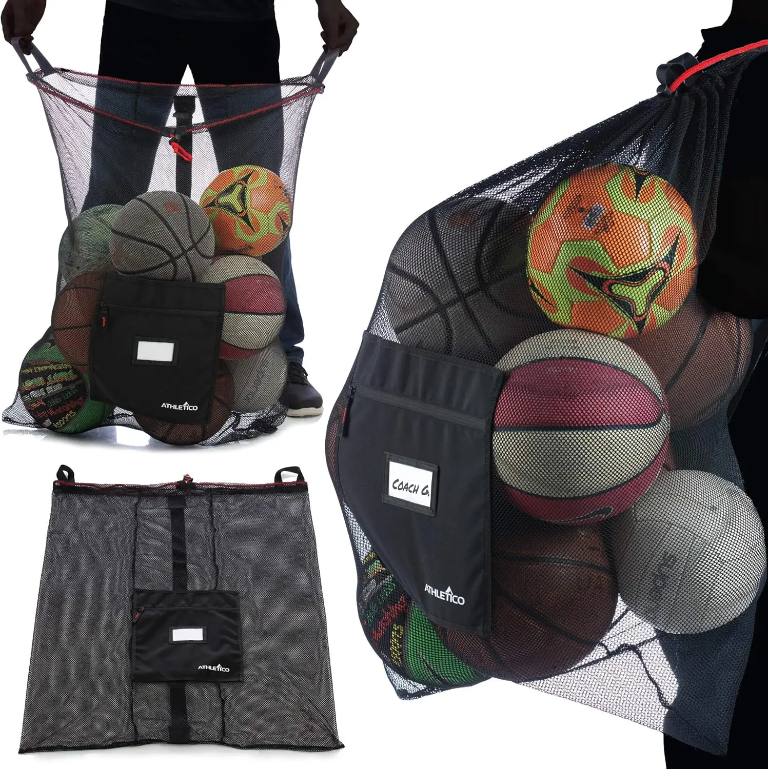

Large Mesh Ball Bag - Heavy Duty Drawstring for Sports Gear, Beach, Swimming