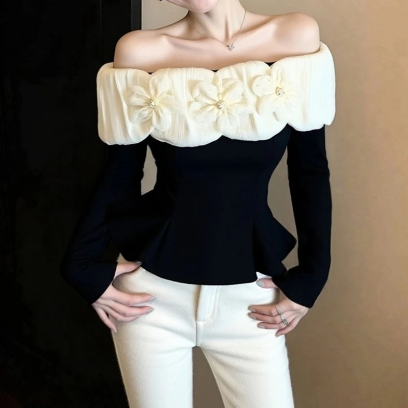 

Black One Shoulder Flower Top 2025 Winter Style High End Interior Undercover for Women