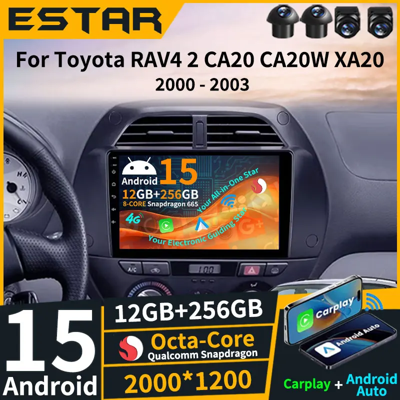 

Wireless Carplay Android 15 For Toyota RAV4 2 CA20 CA20W XA20 2000 - 2003 Car Radio 4G LTE Auto BT Stereo DTS RDS Navigation DSP