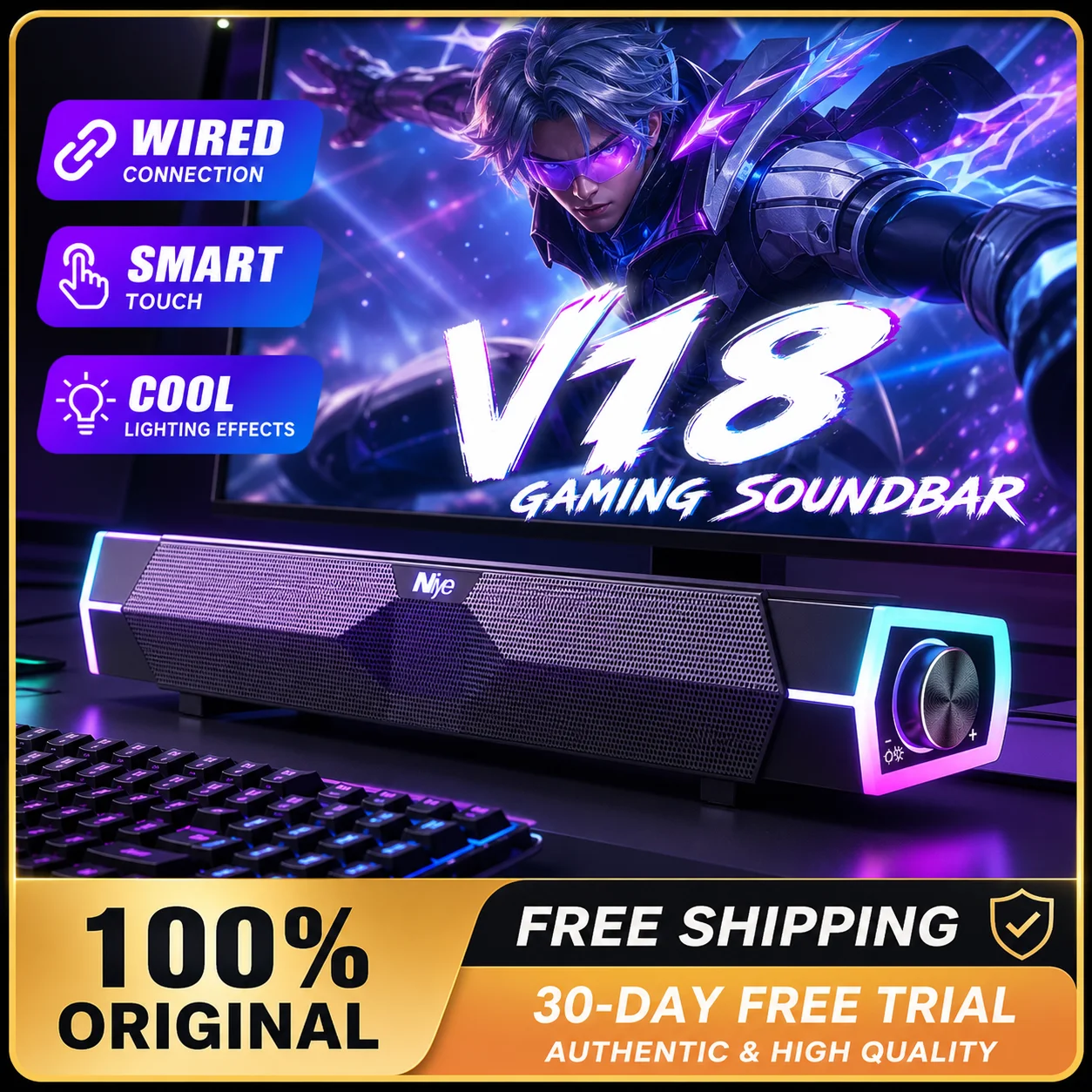 Naiye Bluetooth Desktop Speaker Soundbar Wired Computer Speaker Deep Bass Subwoofer Gaming Audio Speaker for PC