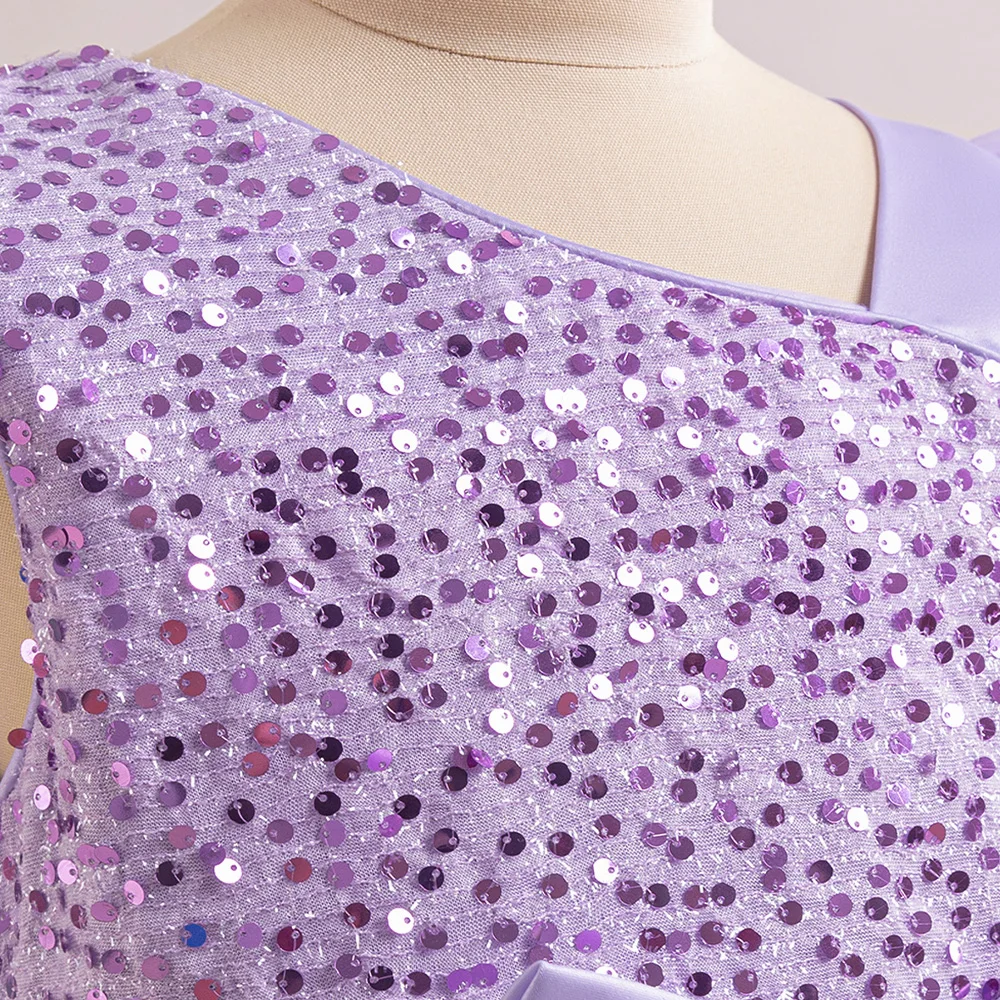 Abito da sera con paillettes per ragazze eleganti abito da ballo fantasia di compleanno con fiocco per bambini adolescenti maniche corte vestiti in Tulle abbigliamento da festa