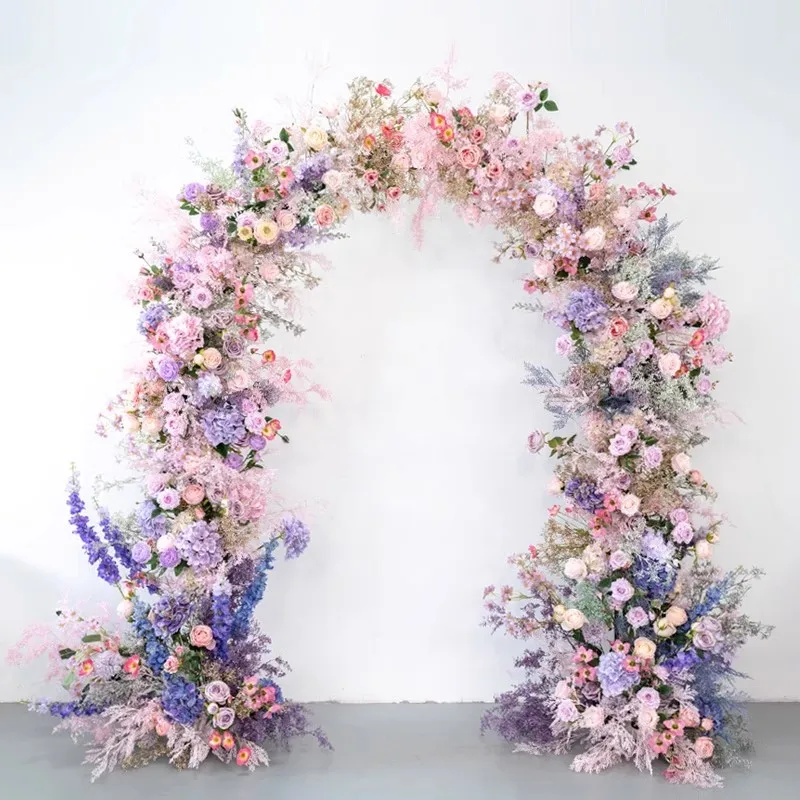 Romantic Pink Purple Floral Arch Decoration, Wedding Background Arrangement Photography Outdoor Activities Ceremony Fake Flowers