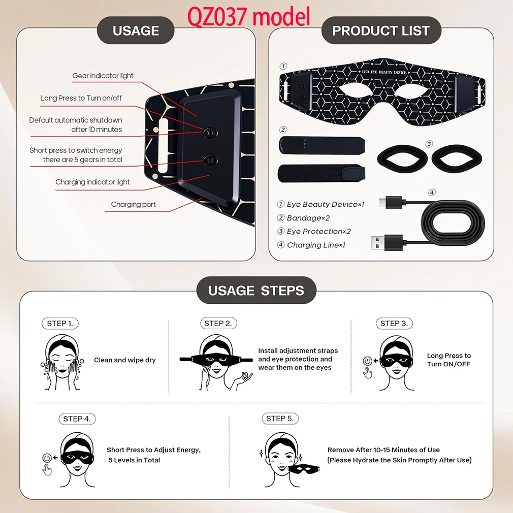 LED Eye Mask LED Red Infrared Light Therapy 630nm 850nm with 5 Modes Adjust Massage for Relieve Eye Bag Dark Circle Massages image 3