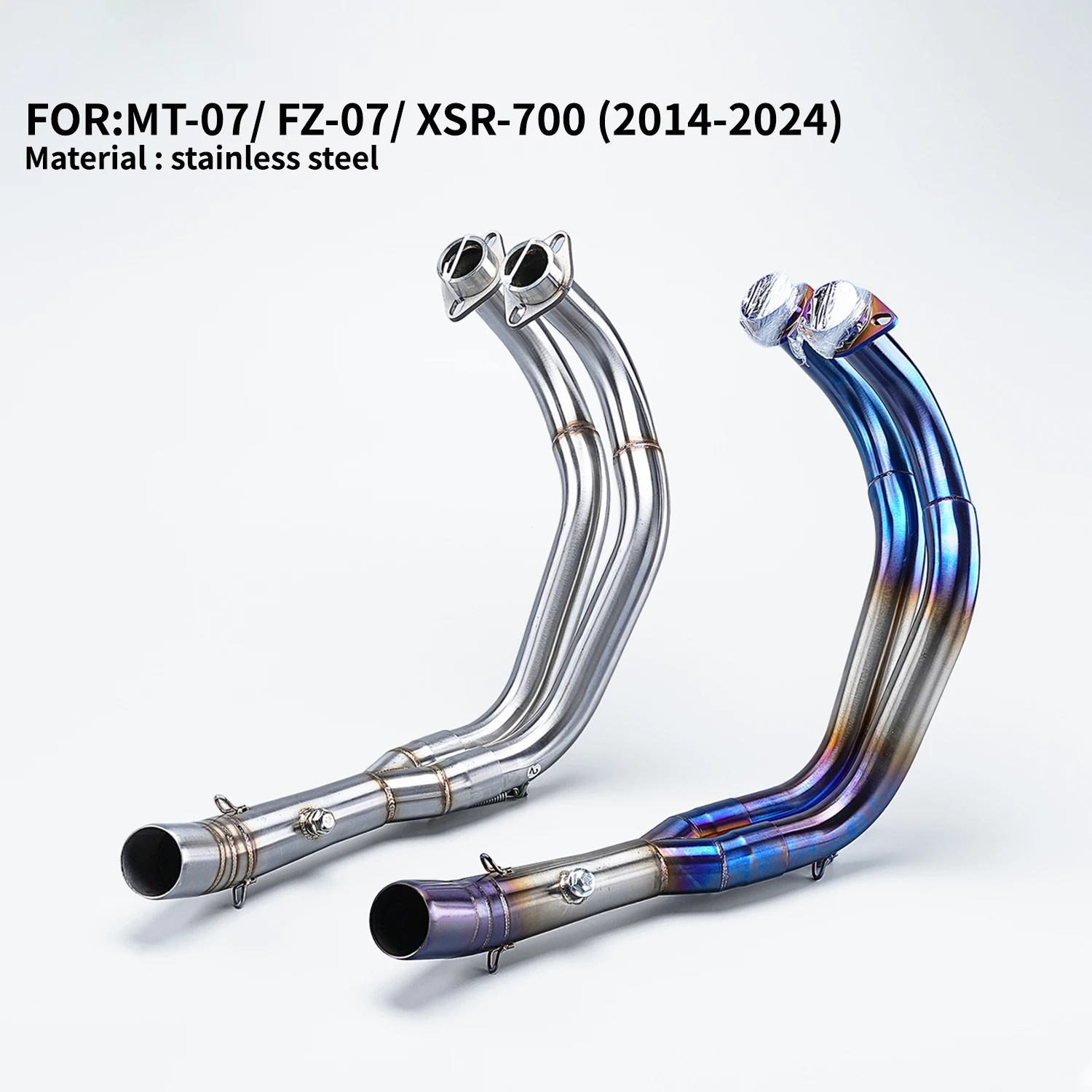

For MT07 FZ07 XSR700 2014-2024 split body Motorcycle Exhaust Slip-On full System Escape Front Link Pipe mid-section modification