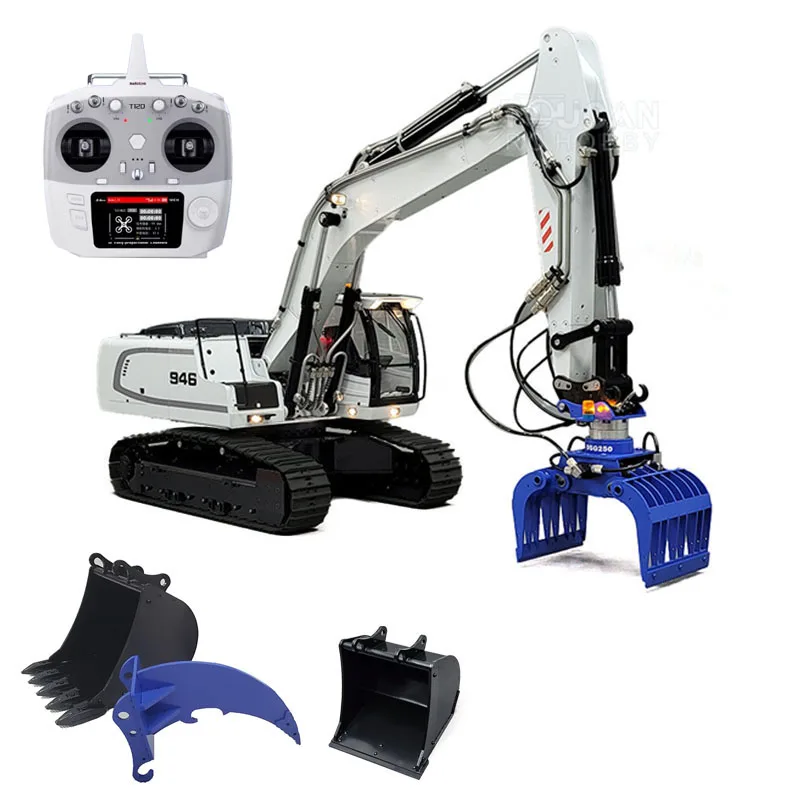 

1/14 946 9CH Tracked RC Hydraulic Excavator Model Metal Grab Bucket Ripper Light Heavy Machine Toys TH19594-SMT4