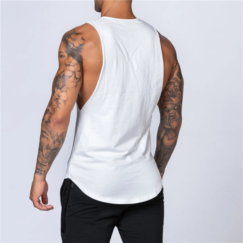 Mens Gym Clothing Summer Fitness Cotton Tank Top Men Jogging Bodybuilding Sleeveless Shirt Breathable O-Neck Running Muscle Vest