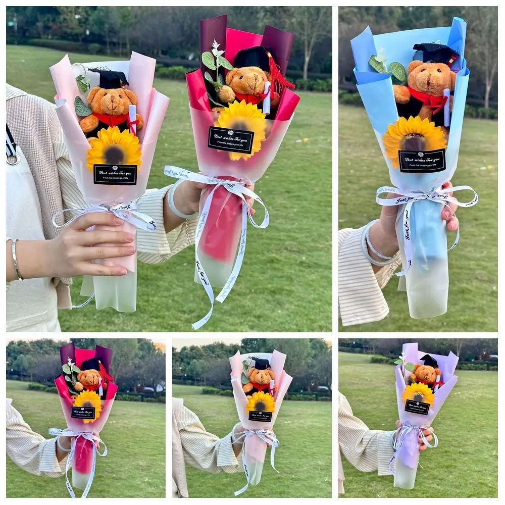 Decorazione del bouquet Bouquet dell'orso di laurea Orso di peluche Orsetto adorabile Bouquet di peluche Elegante giocattolo dell'orso dottorato del fumetto