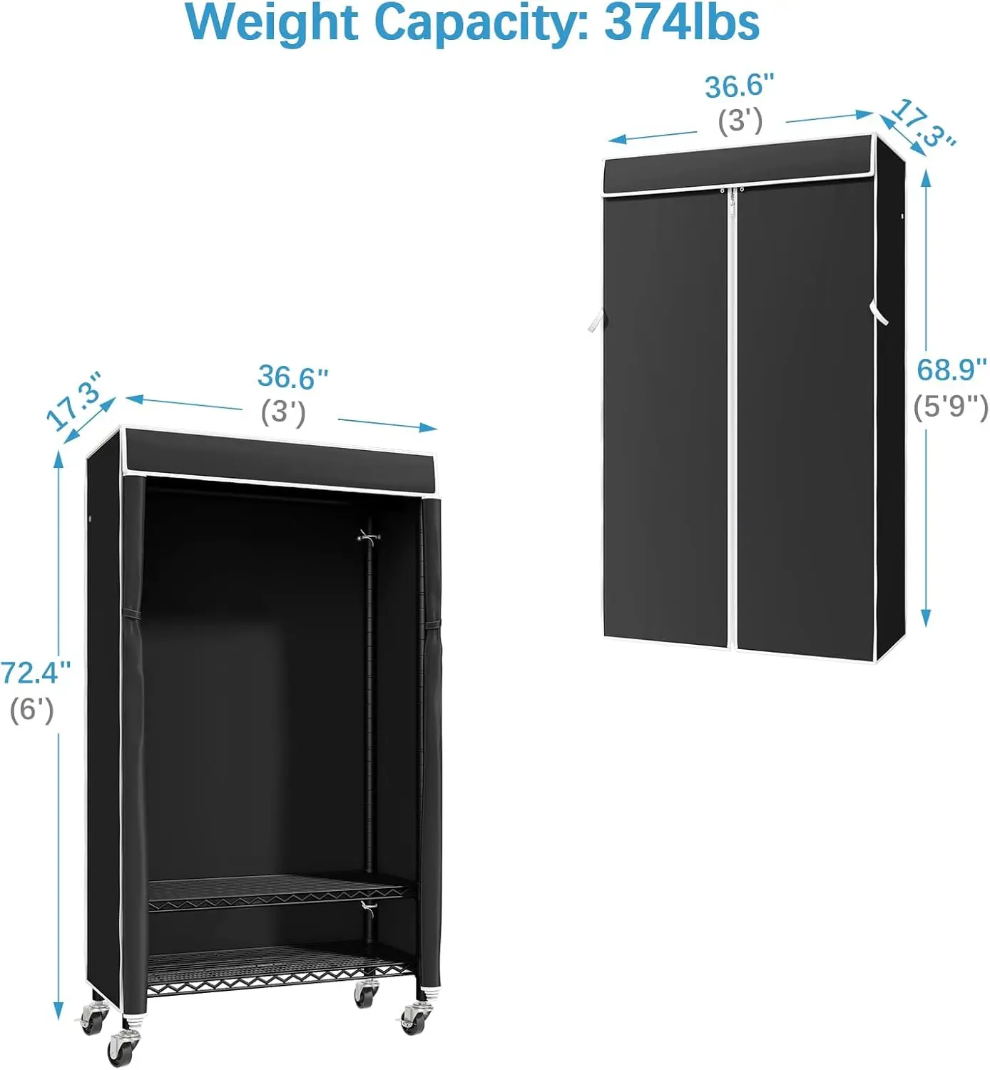 Vipek R1c Rollend Kledingrek Met Hoes Draagbare Kast Voor Opknoping Kleding, Heavy Duty Kledingrek Vrijstaande Kleding