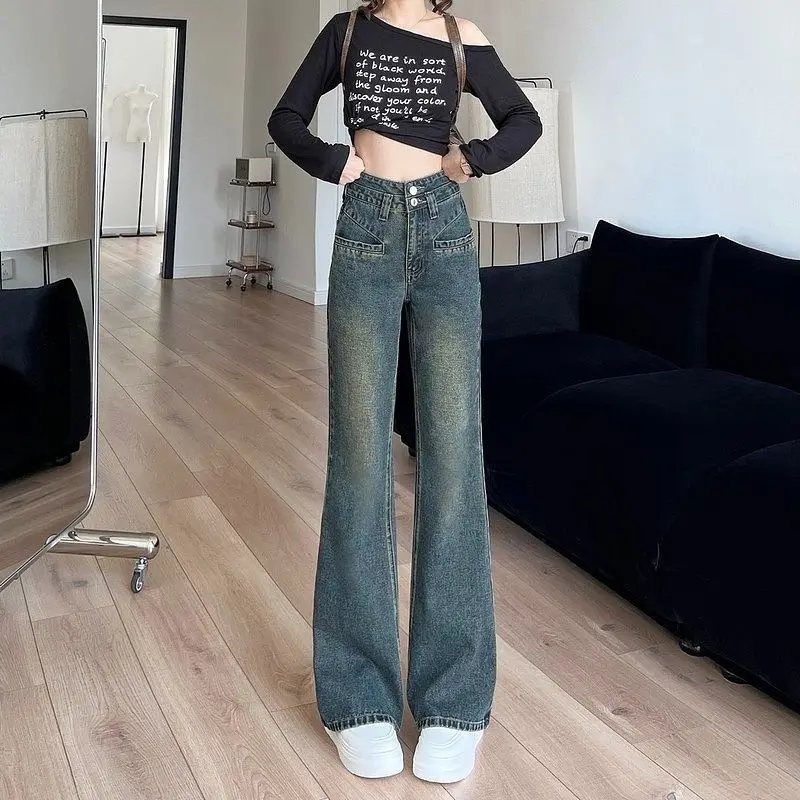

Spring 2026 Women's High Waist Slim Fit Jeans Retro Narrow Sle Loose Micro Flare Small Size Drapey Wide Leg Pants