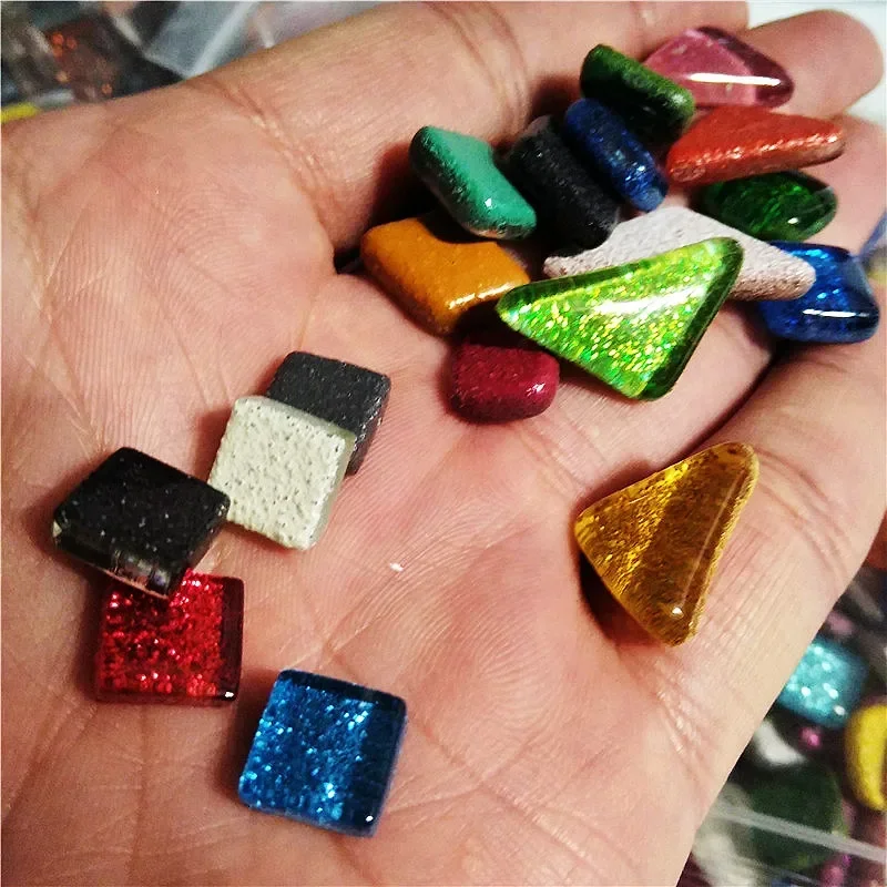 100g/3.52oz Glitter Shiny Glass Mosaic Tiles DIY Craft Polygon Tile Mosaic Making Materials Irregular Shape Pure & Mix Color