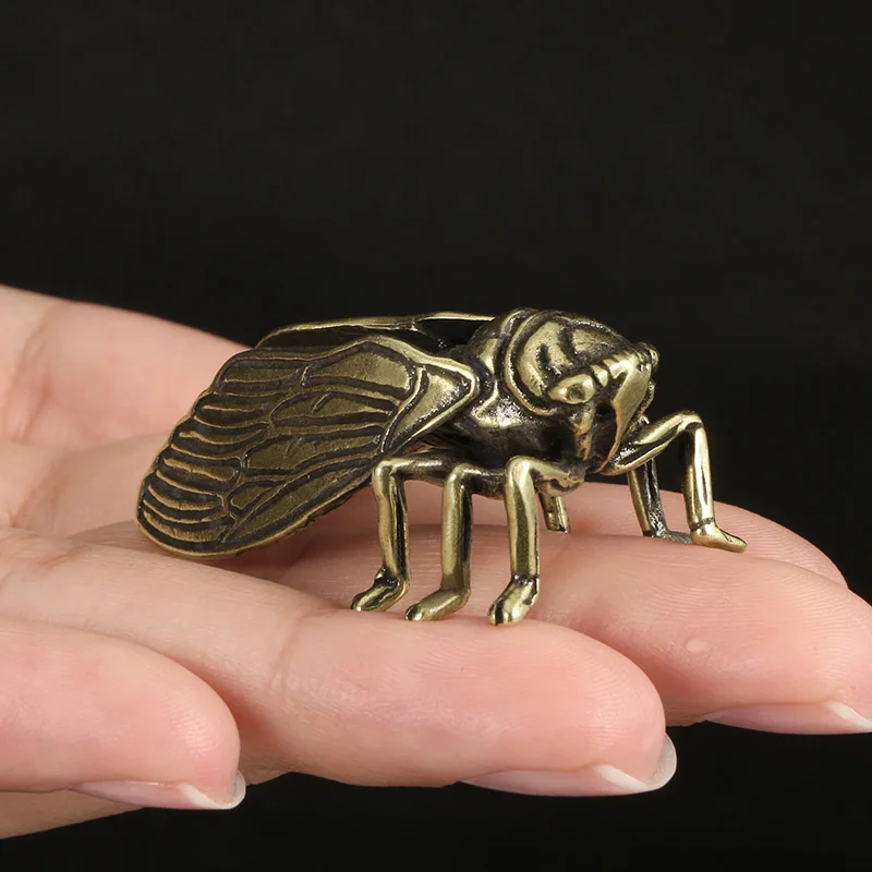 Vintage Copper Cicada Figurines Home Decor Accessories Antique Brass Animal Statue Small Ornaments Office Desk Decorations Craft