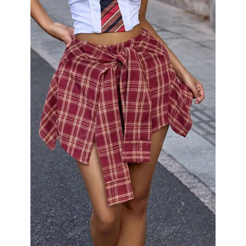 

Irregular Plaid Half Skirt Women's Spring Fashion Asymmetrical Skirt Neutral Color Block A-Line Skirt Other Details