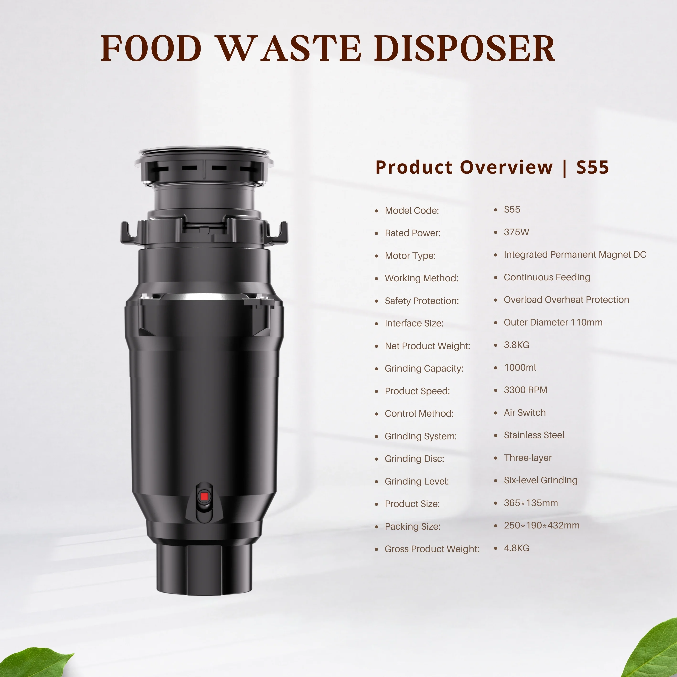 Electric Food Waste Disposer Machine Factory Direct Supply Kitchen Sink Dishwasher Garbage Recycling Easy to Use