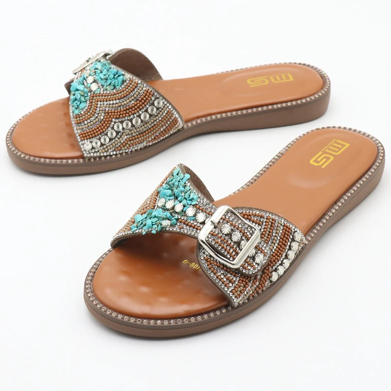 

Роскошные женские тапочки на плоской подошве со стразами, новинка лета 2025, брендовые шлепанцы, женские нескользящие модельерские пляжные сандалии, женские сандалии